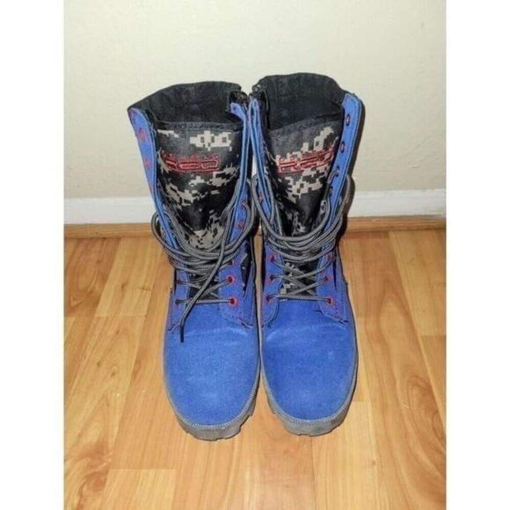 Double Red Camo Military Style Boots, Red/Grey/Blue,‎ Size US 8.5 Men's - Picture 6 of 7